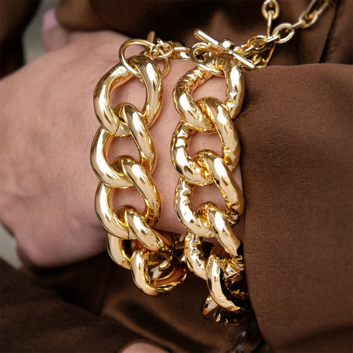 Bracciale catena grumetta maxi in bronzo dorato Bracciale catena grumetta maxi in bronzo dorato
