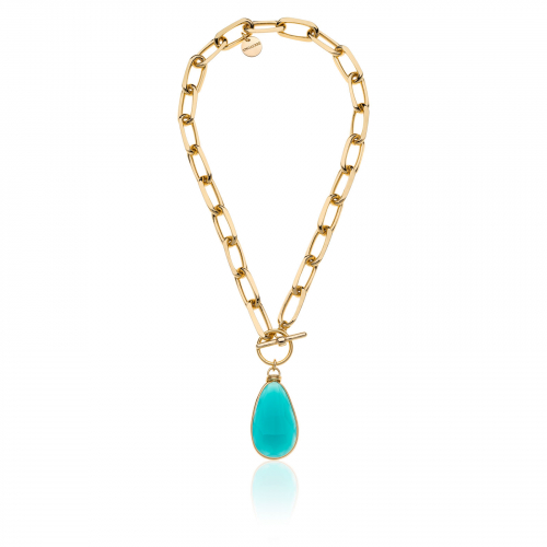 Collana in bronzo dorato con cristallo turchese