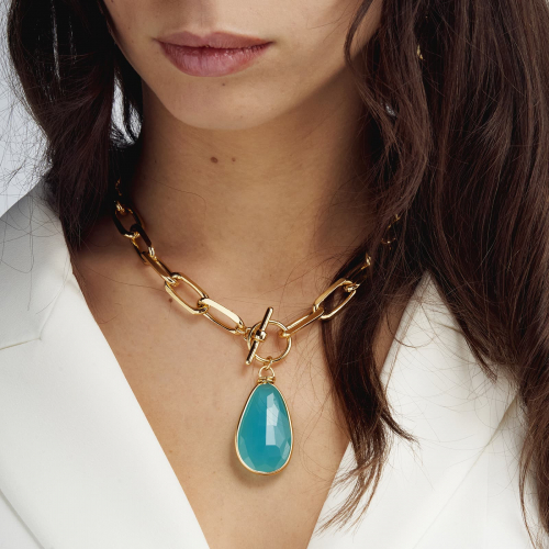 Collana in bronzo dorato con cristallo turchese