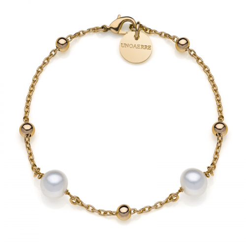 Bracciale in bronzo dorato e perle naturali Bracciale in bronzo dorato e perle naturali
