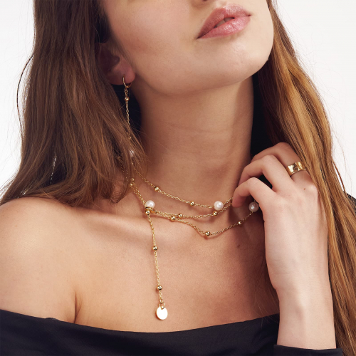 Collana in bronzo dorato e perle naturali