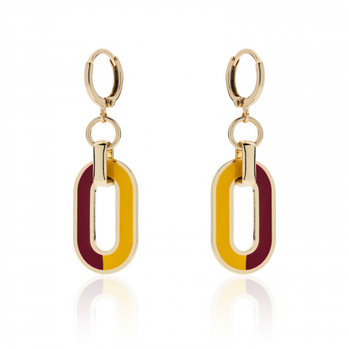 Orecchini in bronzo dorato con smalto rosso e giallo