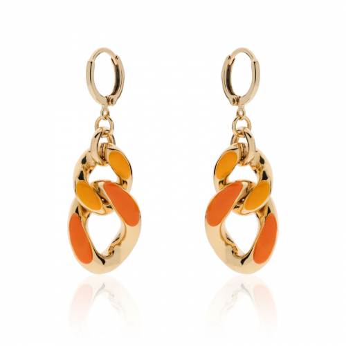 Orecchini in bronzo dorato con smalto arancio