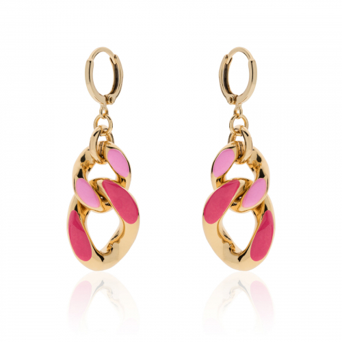 Orecchini in bronzo dorato con smalto fucsia