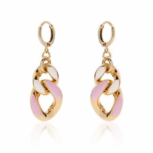 Orecchini in bronzo dorato con smalto rosa e bianco